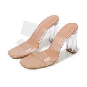 (E) Zara Women's Chunky High Heel Sandals with Clear Crystal Heel, US Size 42/11